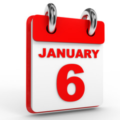 6 january calendar on white background.