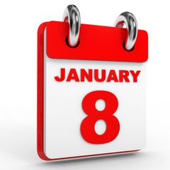 8 january calendar on white background.