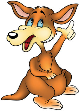 Kangaroo Pointing - Colored Cartoon Illustration, Vector