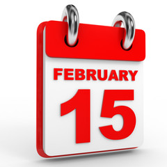 15 february calendar on white background.