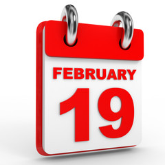 19 february calendar on white background.