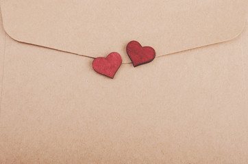 envelope with hearts - vintage toning
