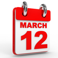 12 march calendar on white background.