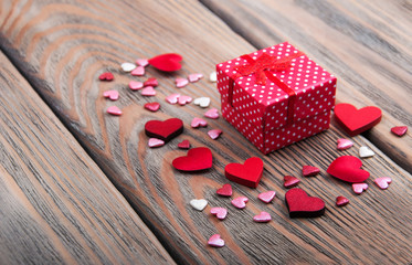 Gift box and hearts
