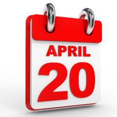 20 april calendar on white background.