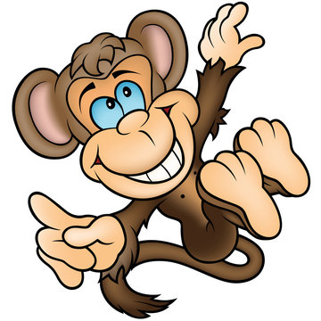 Brown Happy Monkey - Colored Cartoon Illustration, Vector