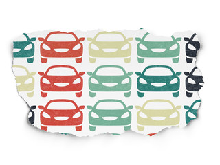 Tourism concept: Car icons on Torn Paper background