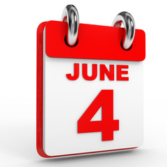 4 june calendar on white background.