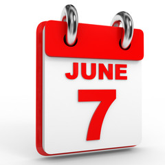 7 june calendar on white background.