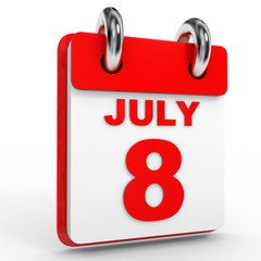 8 july calendar on white background.