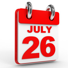 26 july calendar on white background.