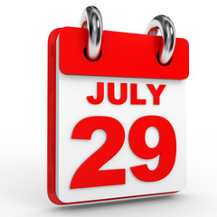 29 july calendar on white background.