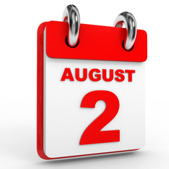2 august calendar on white background.