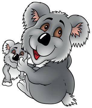Koala Bear And Cub - Colored Cartoon Illustration, Vector