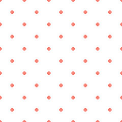 Cross stitch seamless vector pattern. Red embroidery folk design. Polka dot thin subtle background.