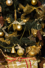 Christmas tree, new year, balloons, Santa Claus, fireplace