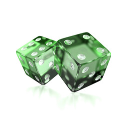 transparent green dices isolated 