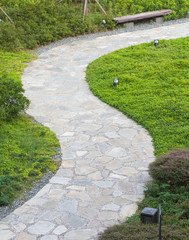 Stone pathway design in beautiful japanese garden