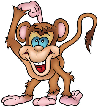 Cheerful Monkey - Colored Cartoon Illustration, Vector