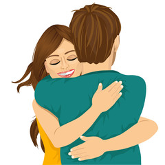 attractive young hispanic woman hugging her man