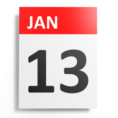 Calendar on white background. 13 January.
