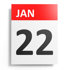 Calendar on white background. 22 January.