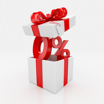 0 percent and gift box. sale concept. 3d render