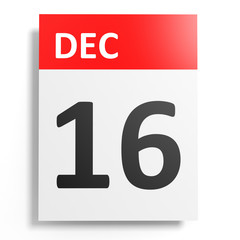 Calendar on white background. 16 December.