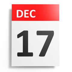 Calendar on white background. 17 December.