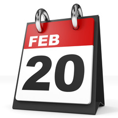 Calendar on white background. 20 February.
