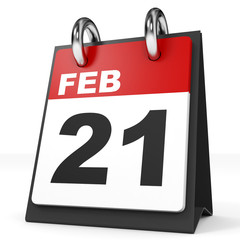 Calendar on white background. 21 February.