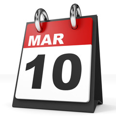 Calendar on white background. 10 March.