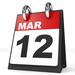 Calendar on white background. 12 March.