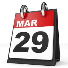 Calendar on white background. 29 March.