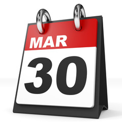 Calendar on white background. 30 March.