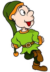 Green Elf Smiling - Cartoon Illustration, Vector