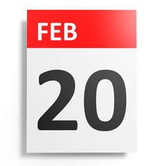 Calendar on white background. 20 February.