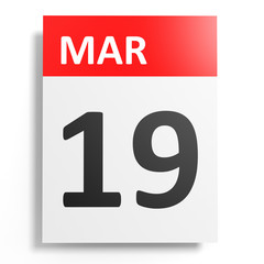 Calendar on white background. 19 March.