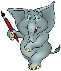 Elephant Painter - Colored Cartoon Illustration, Vector