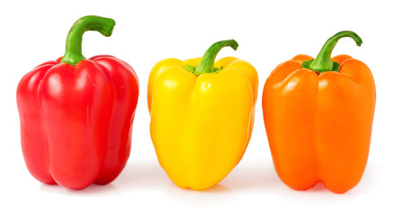 colored sweet peppers on a white background