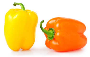 colored sweet peppers on a white background