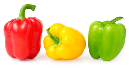 colored sweet peppers on a white background