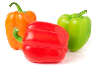 Bell peppers isolated on white background closeup
