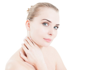 Fototapeta premium Natural cosmetics concept with woman touching her neck