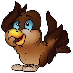 Brown Sparrow Pointing - Colored Cartoon Illustration, Vector