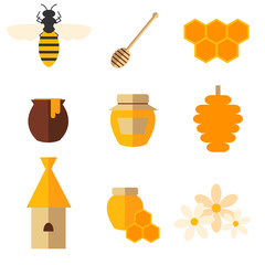 Honey. Set of flat icons.