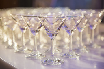 A row of champagne glasses