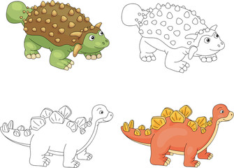 Funny cute ankylosaurus and stegosaurus. Educational game for ki