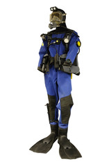 Mannequin is dressed in a blue diving suit