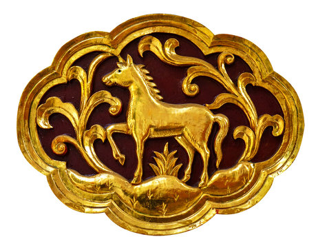Wooden carved animals, painted gold.